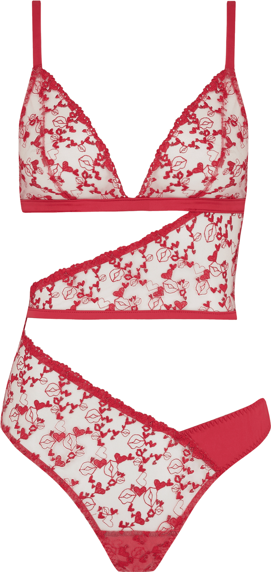 Red Floral Lace Lingerie Set PNG