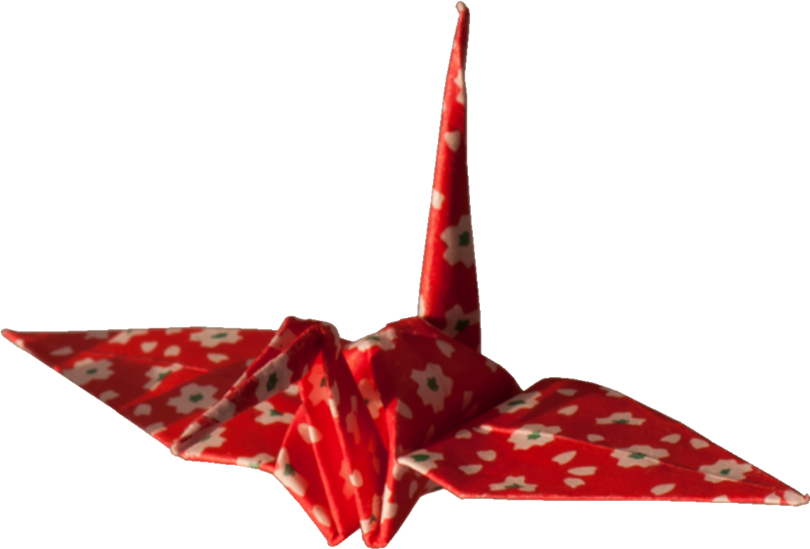 Red Floral Pattern Origami Crane PNG