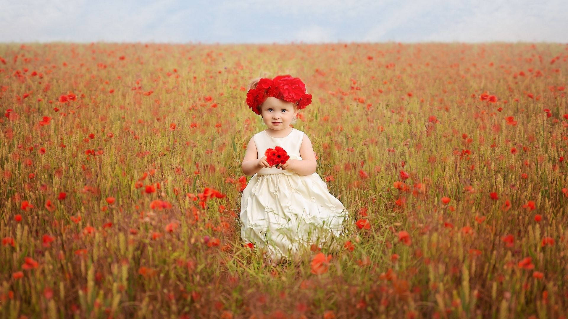 Red Flower Cute Baby Girl Wallpaper