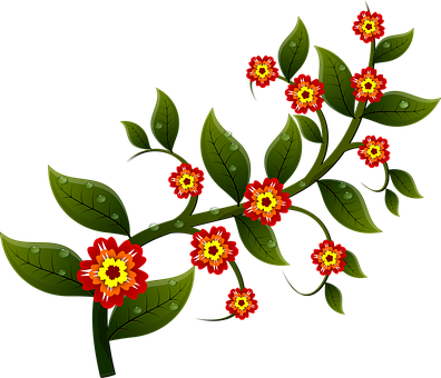 Red Flowers Dew Drops Dark Background PNG