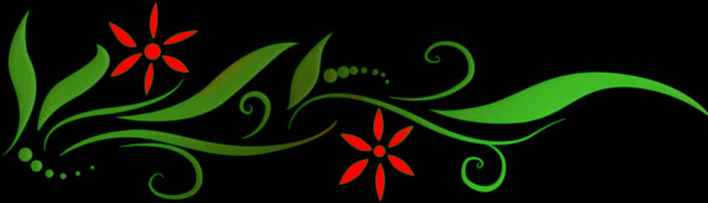 Red Flowers Green Swirls Design PNG
