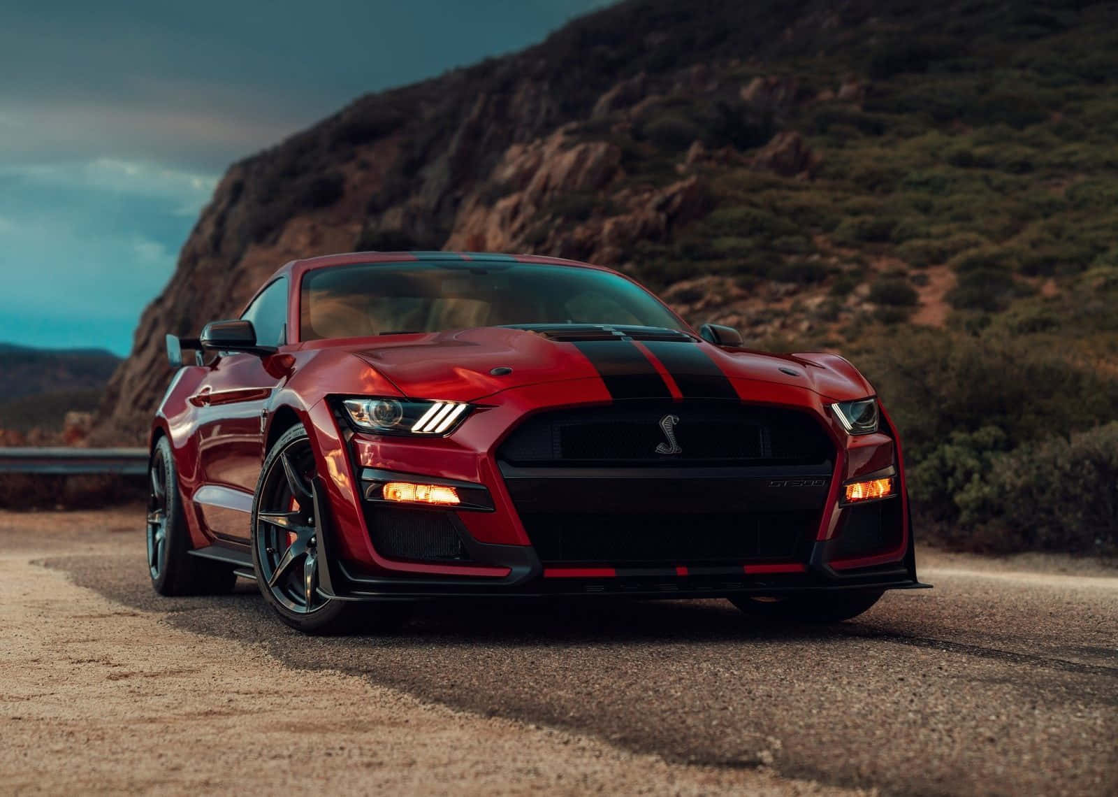 Red Ford Mustang Shelby G T500 On Road Wallpaper