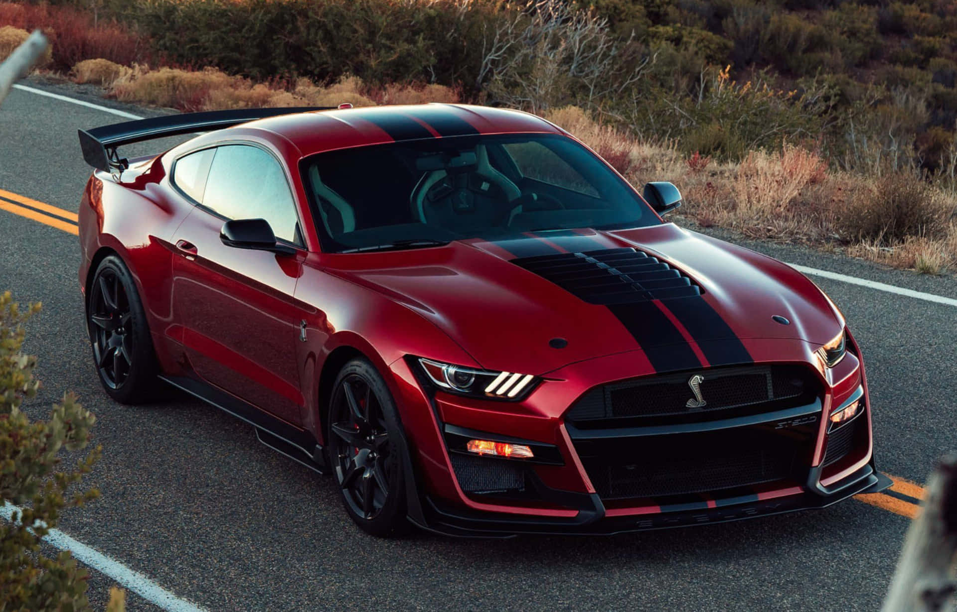 Red Ford Mustang Shelby G T500 On Road Wallpaper