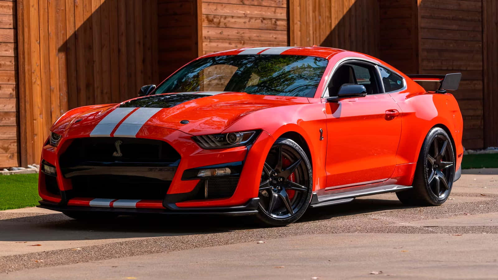 Red Ford Mustang Shelby G T500 Parked Wallpaper