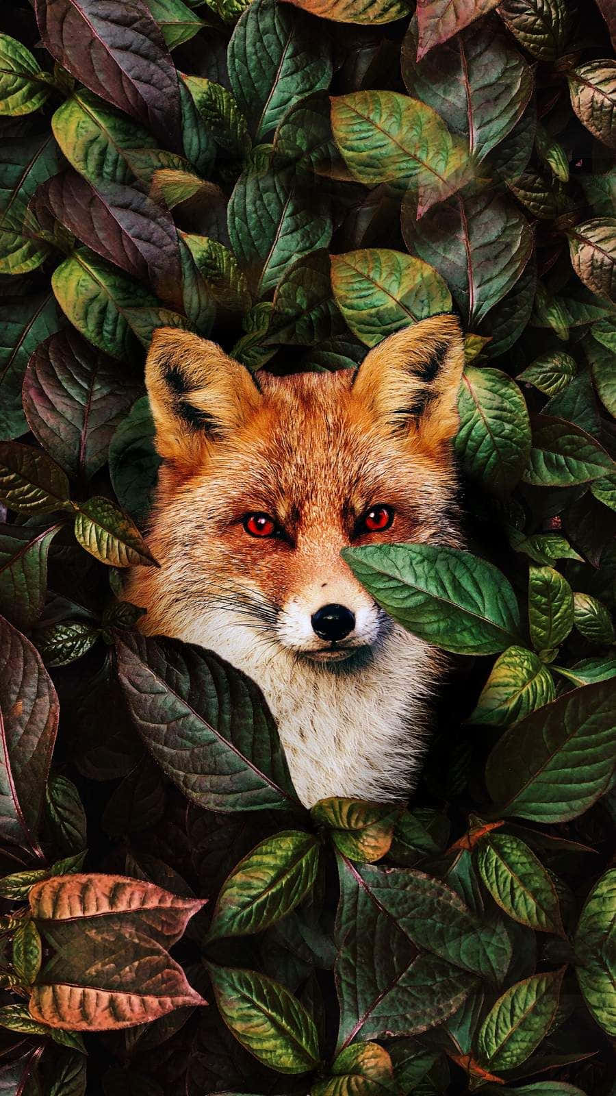 Red Fox Emerging From Leaves Wallpaper
