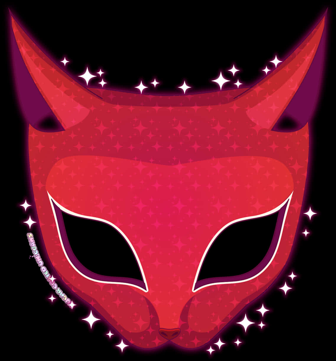 Red Fox Mask Sparkling Stars PNG