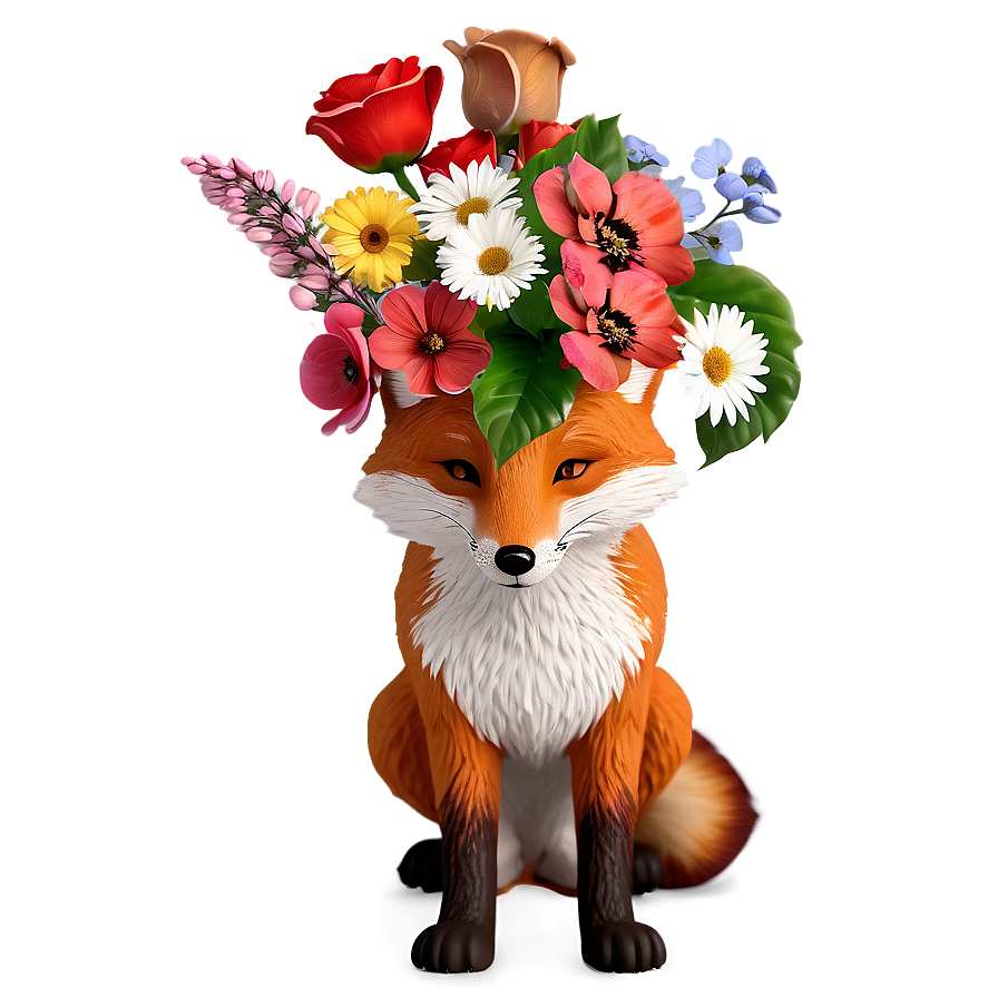 Download Red Fox With Flowers Png 73 | Wallpapers.com