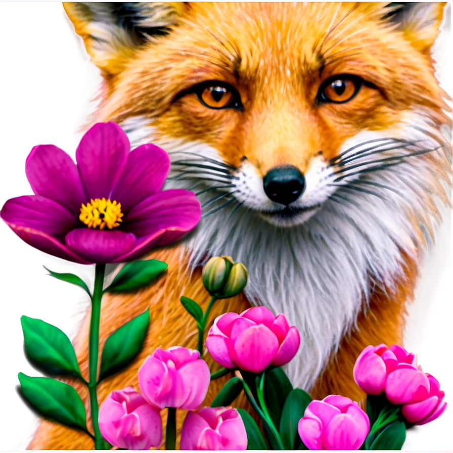 Red Fox With Flowers Png Bfm PNG