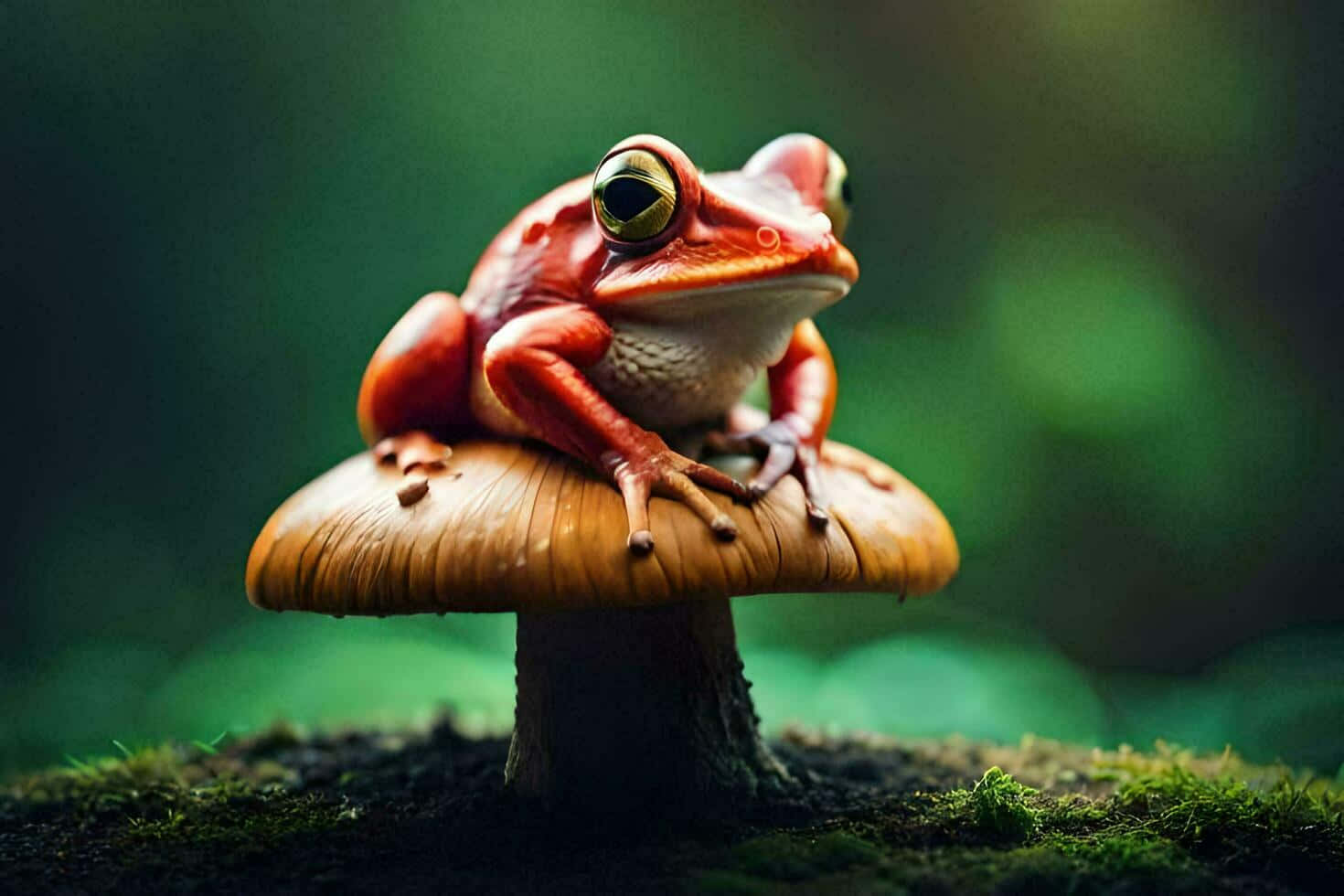 Katak Merah Di Atas Jamur Di Hutan.jpg Wallpaper