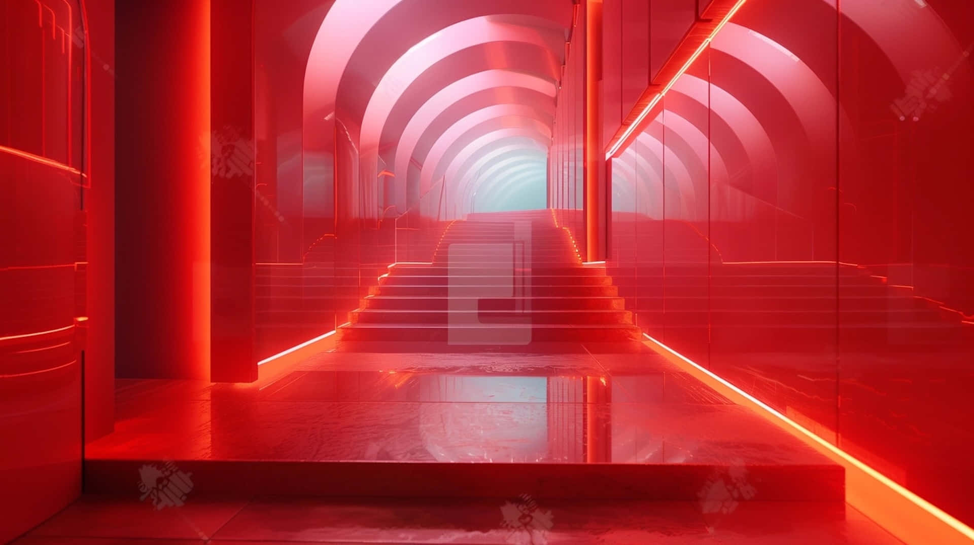 Red Futuristic Architecture Corridor Wallpaper