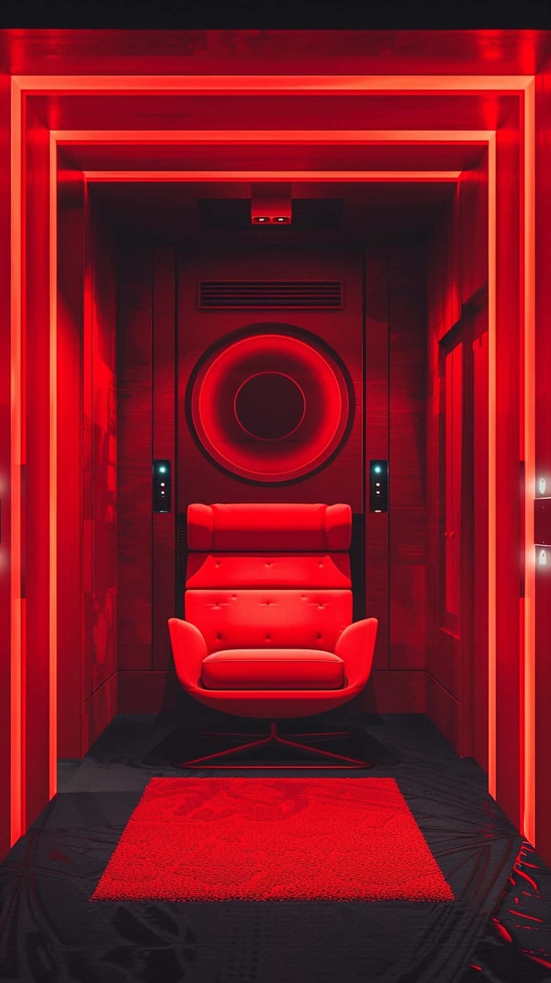 Red Futuristic Audio Room Y2 K Style Wallpaper