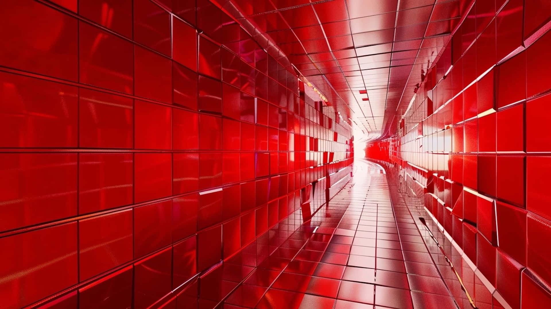 Red Futuristic Corridor Design Wallpaper