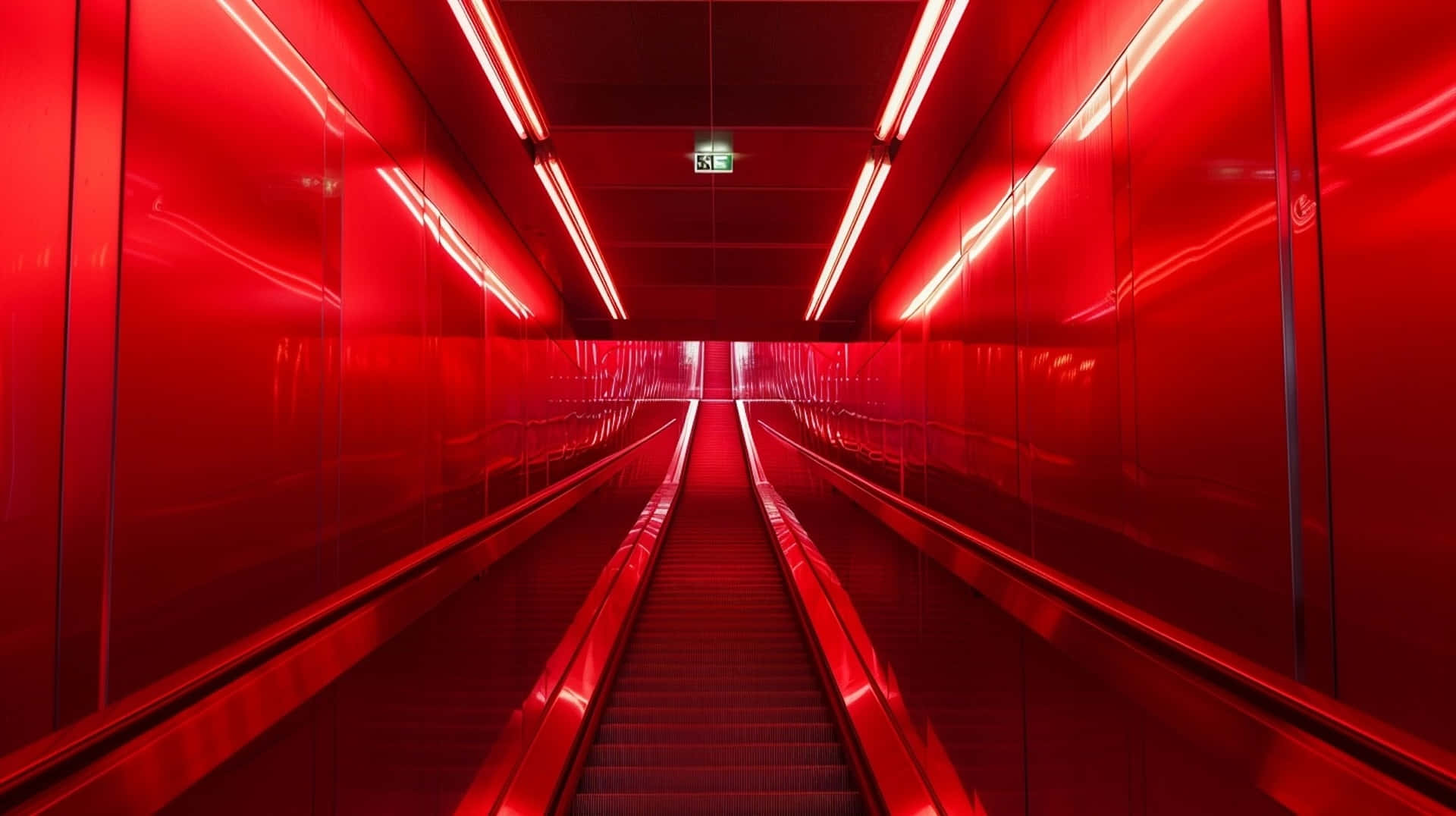 Red Futuristic Escalator Corridor Wallpaper