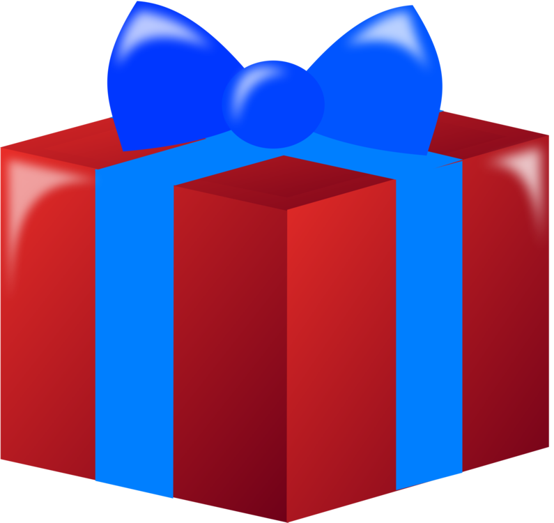 Red Gift Box Blue Ribbon PNG