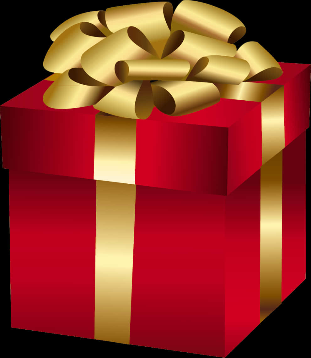 Red Gift Box Golden Ribbon PNG
