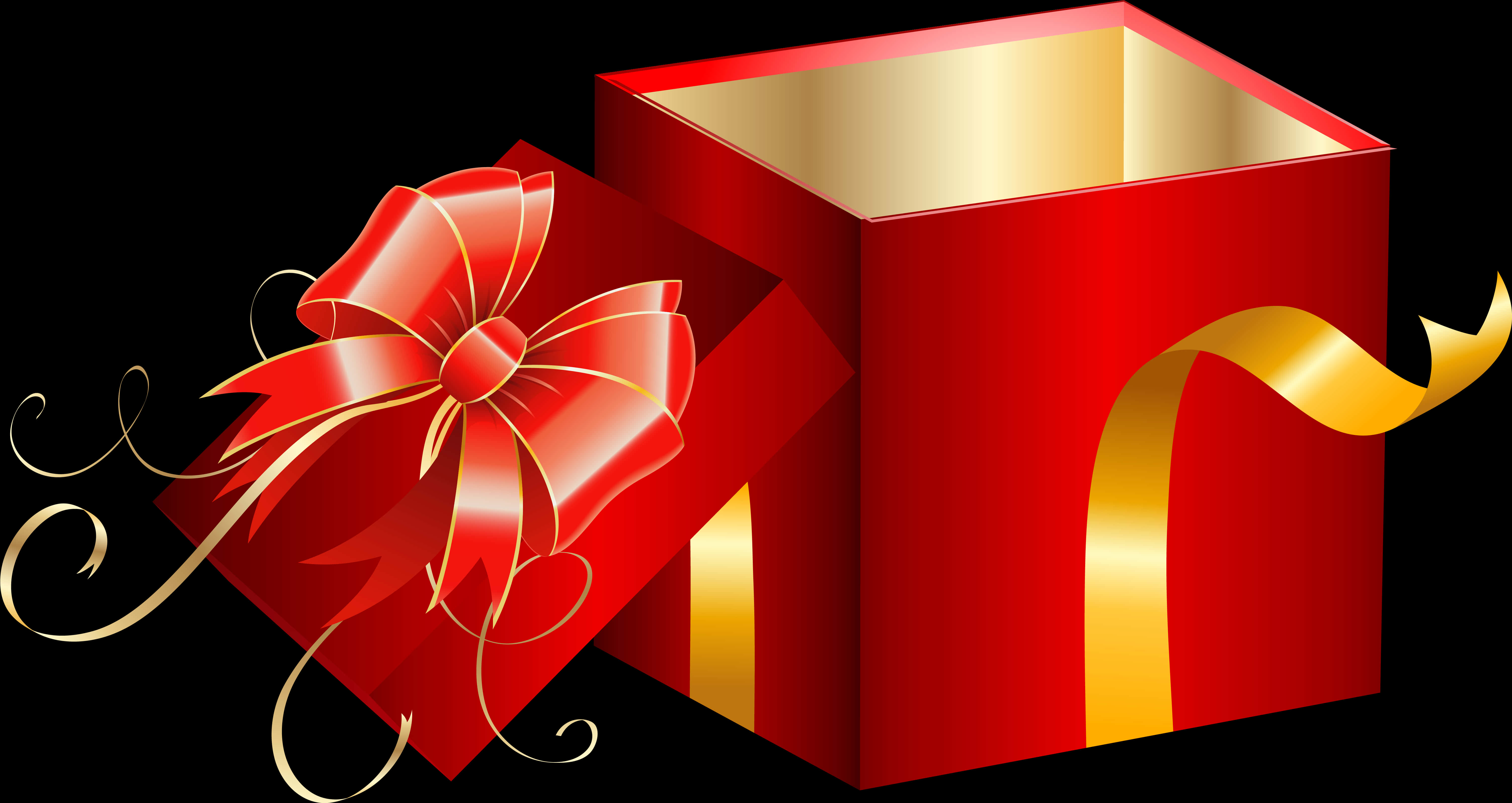 Red Gift Box Open With Golden Ribbon PNG
