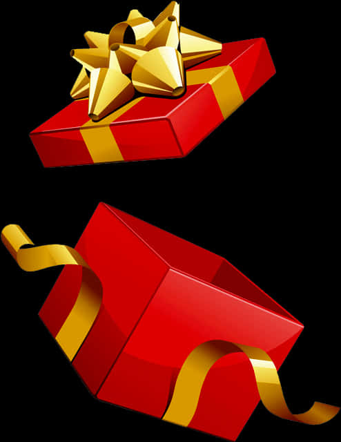 Red Gift Boxwith Golden Ribbon PNG