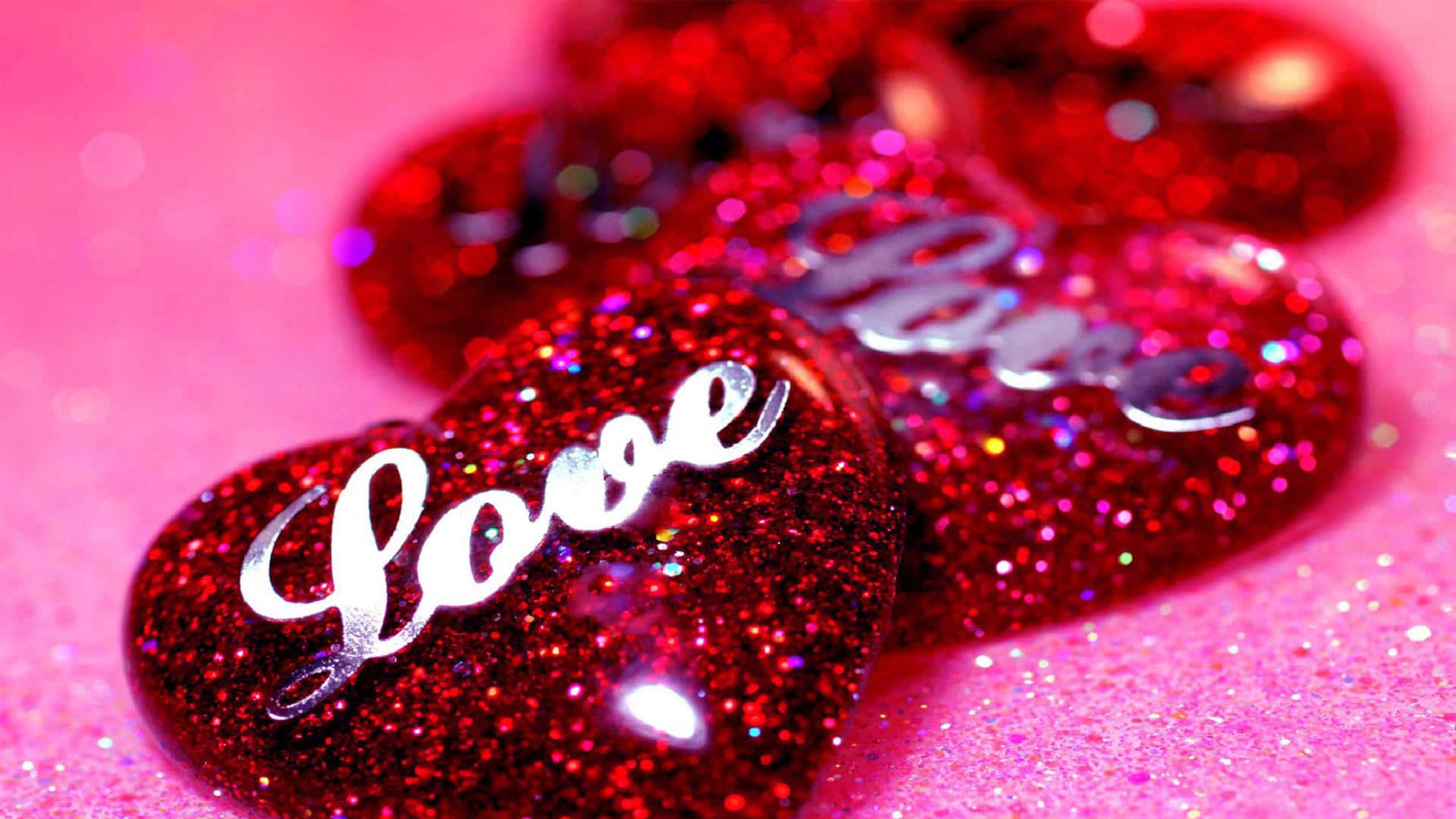 Red Glitter Love Hearts Wallpaper