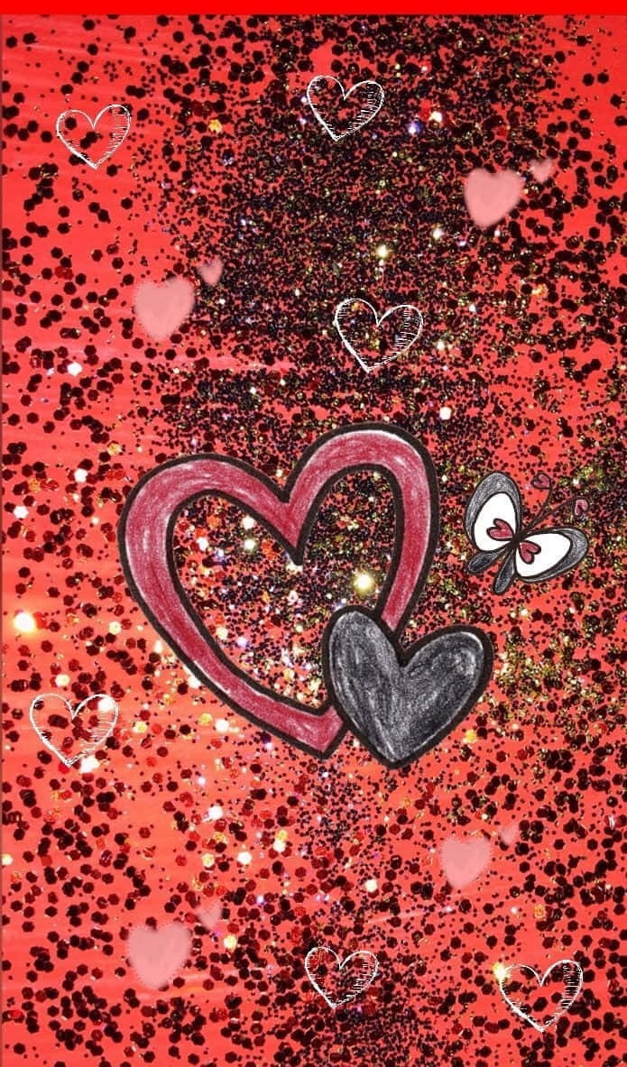 red glitter hearts background
