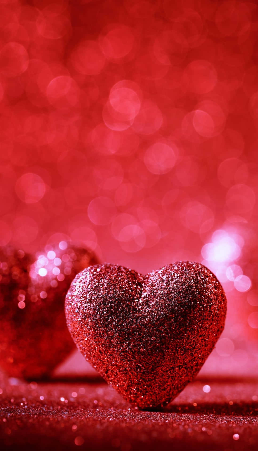 Heart Red Glitter Bokeh Style Wallpaper