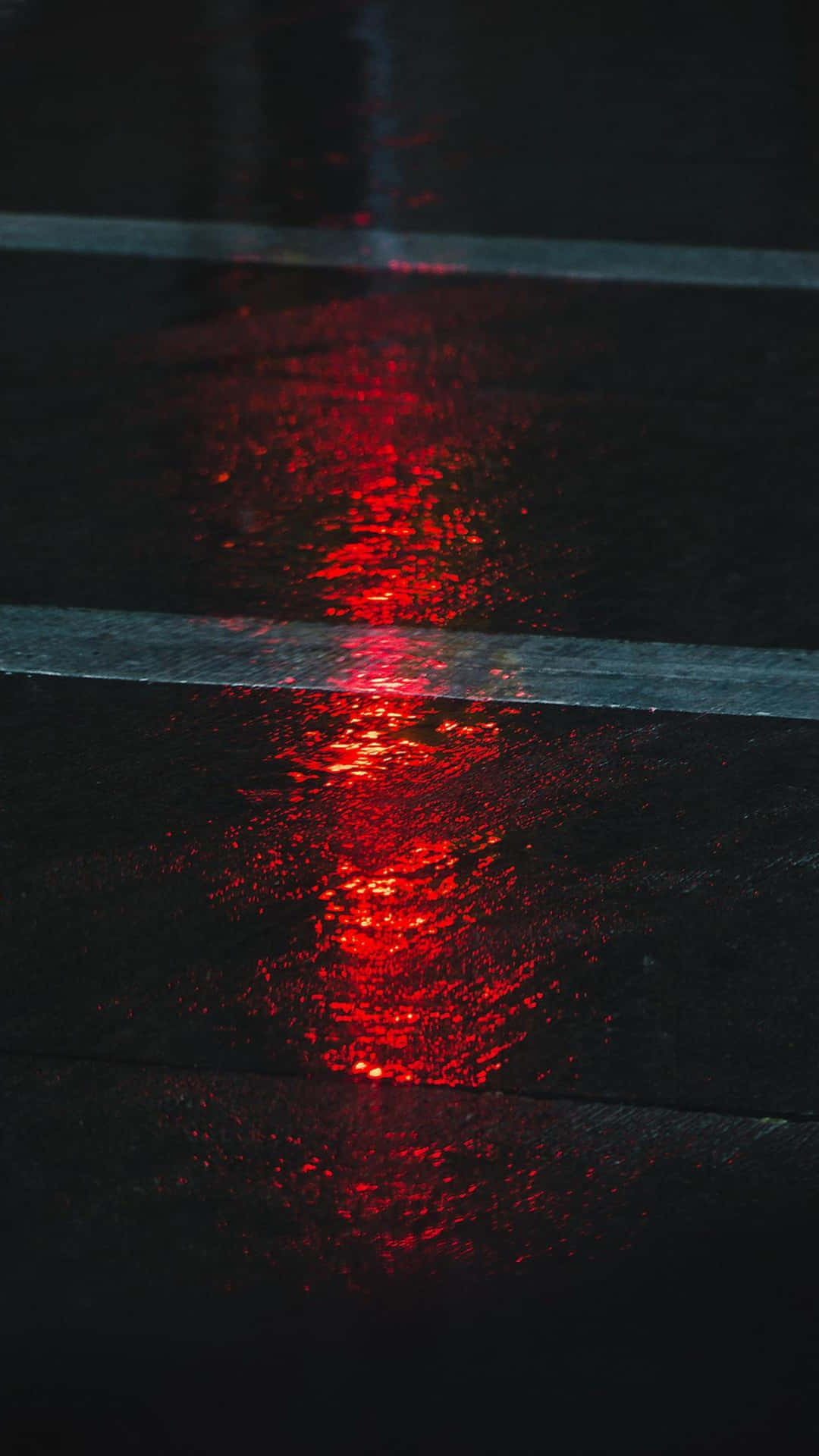 Red Glow Rainy Street Night Wallpaper