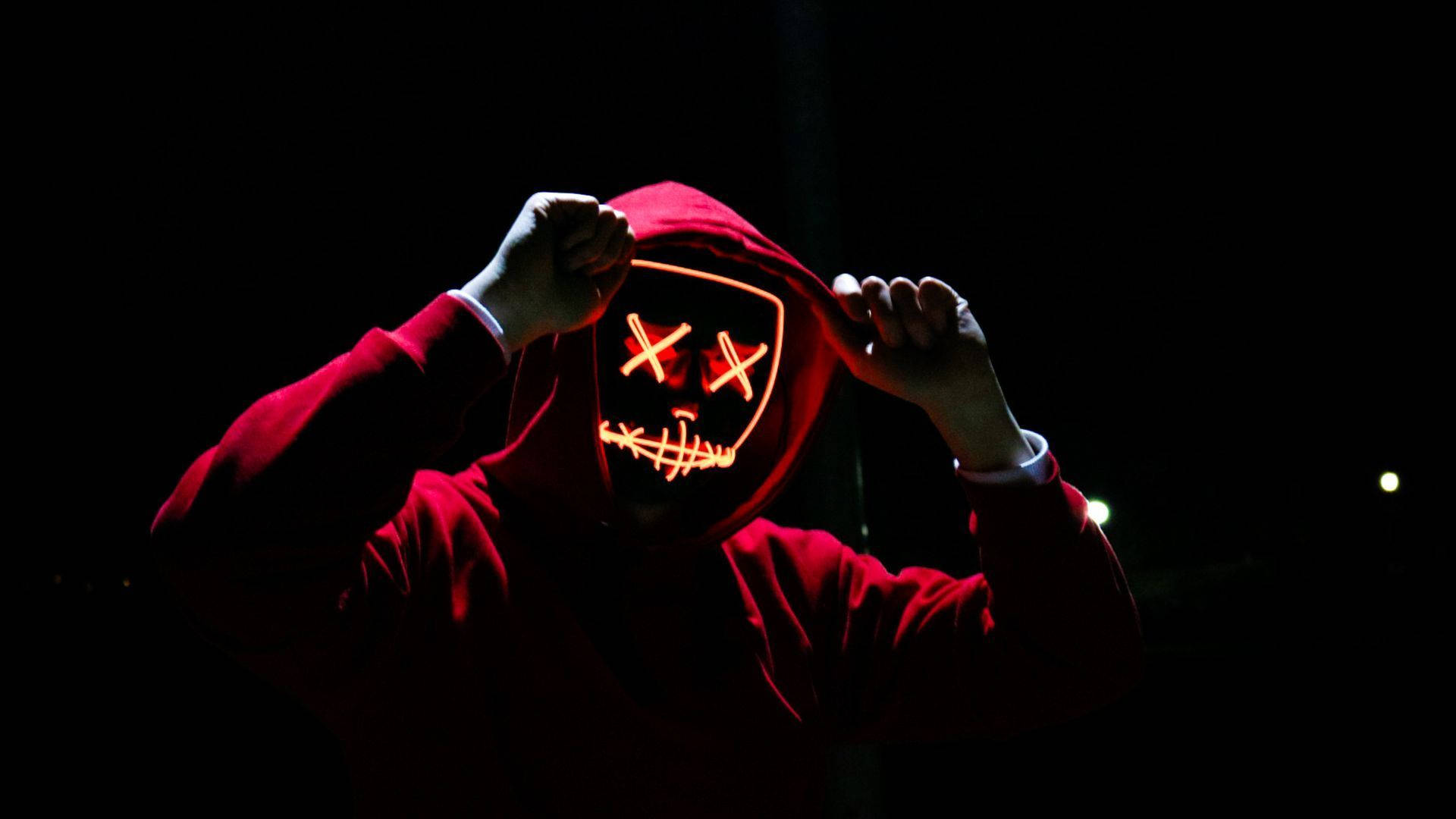 Red Glowing Hoodie With Mask Wallpaper
