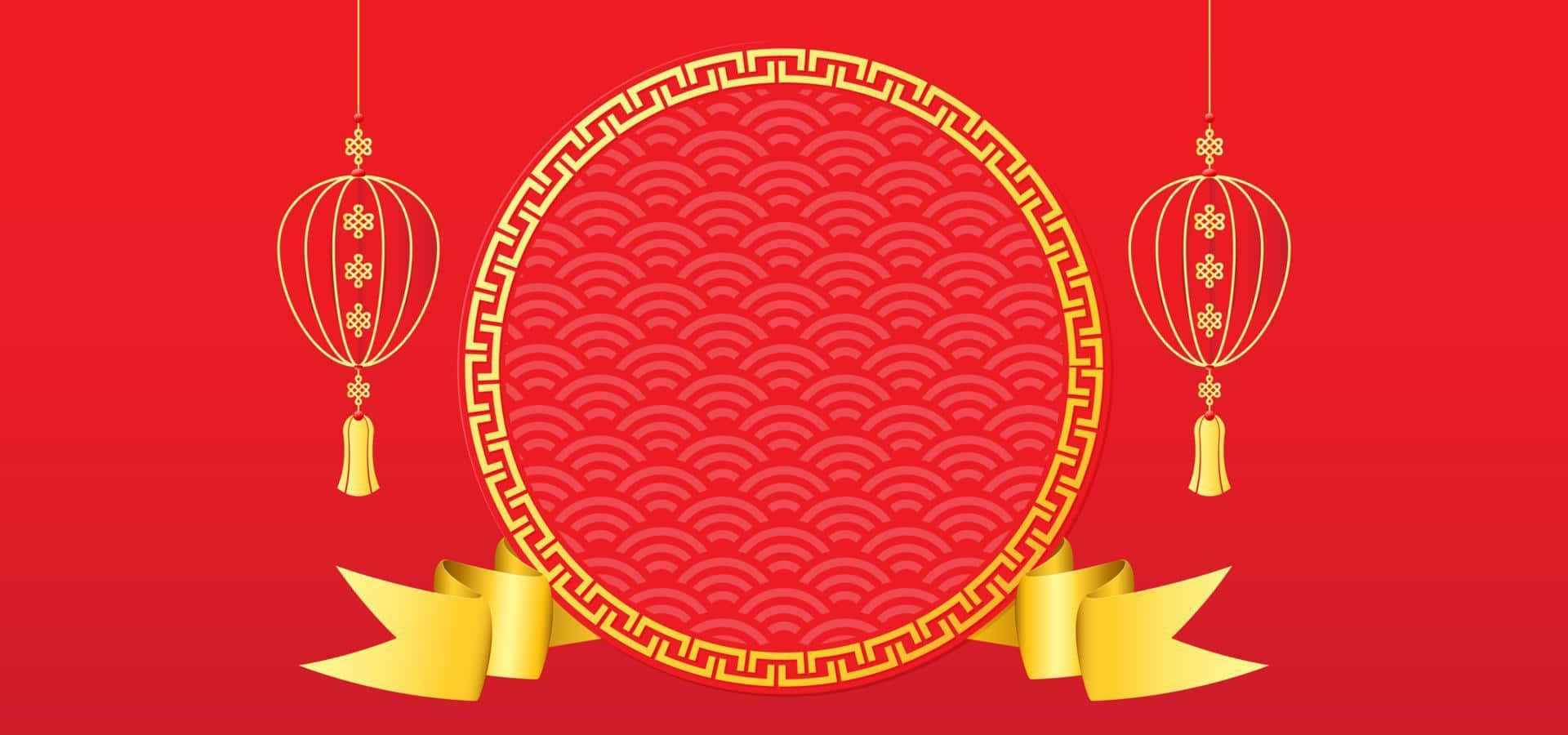 Tekstur Desain Terinspirasi Asia Merah Emas Wallpaper