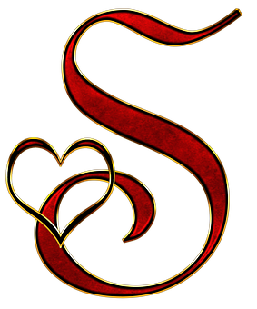 Red Golden Letter Swith Heart PNG