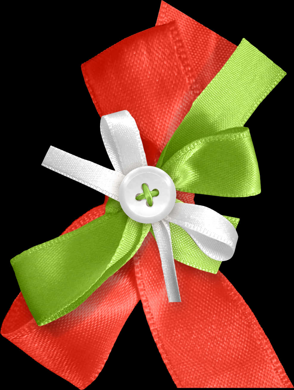 Redand Green Ribbon Bowwith Button PNG