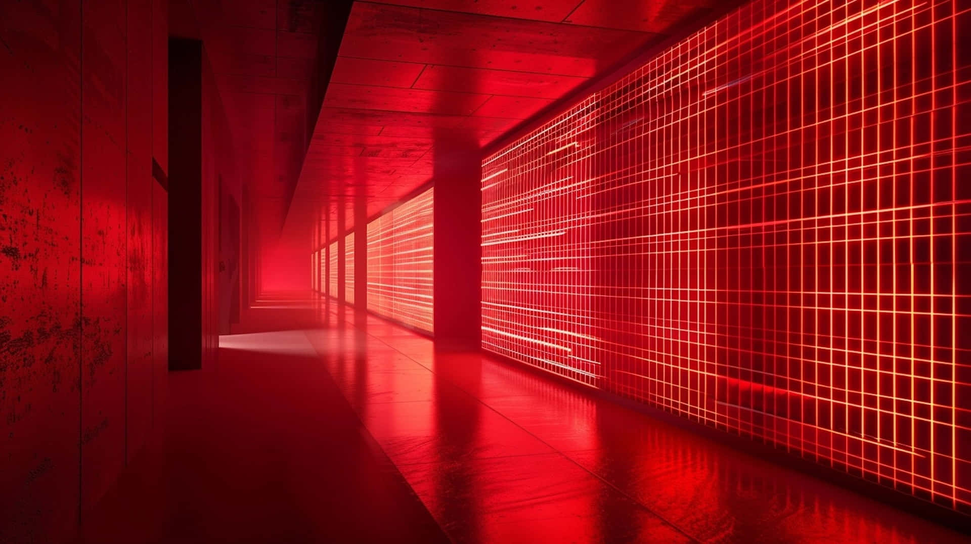 Red Grid Corridor Lighting Wallpaper