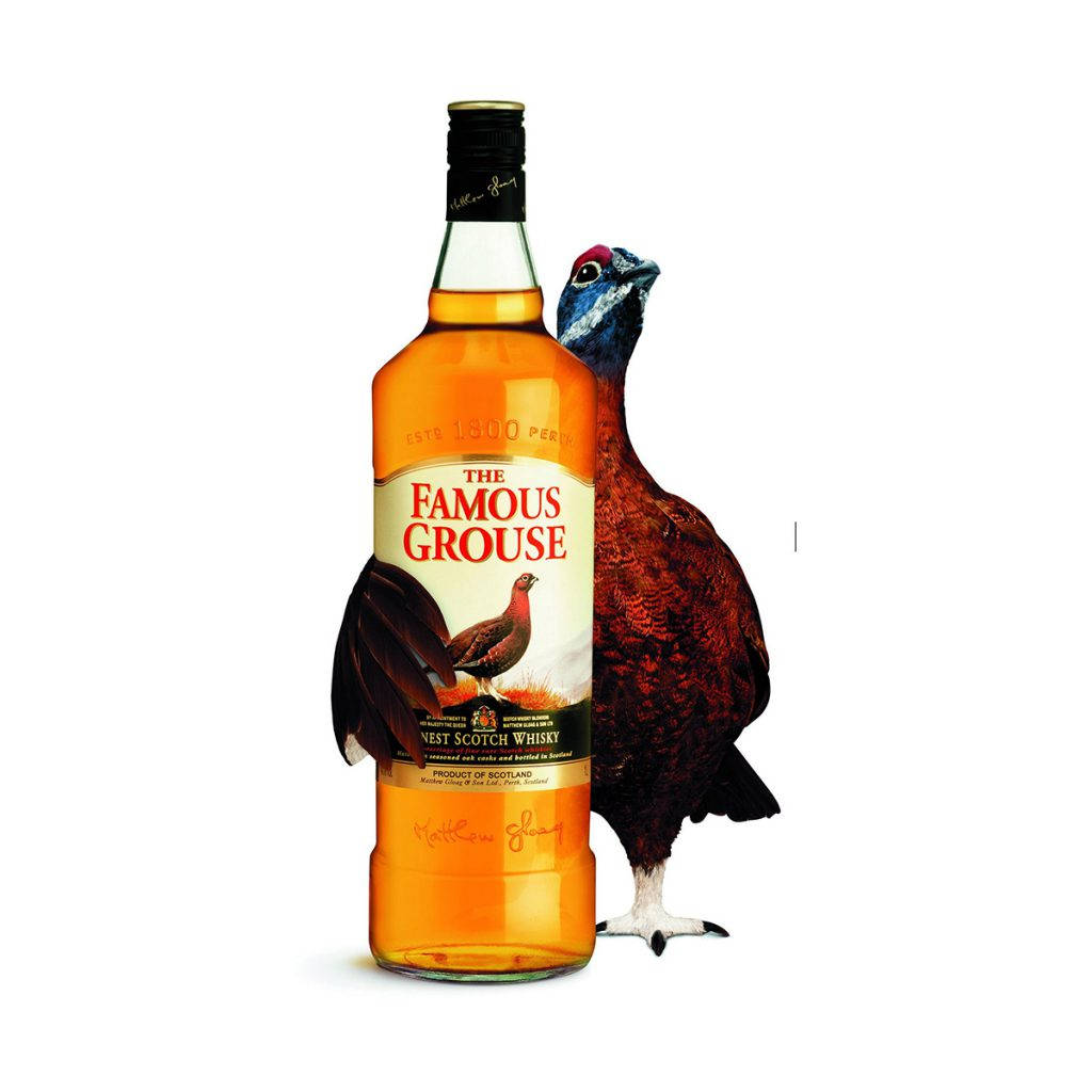 Red Grouse Hugging Famous Grouse Whiskey Wallpaper