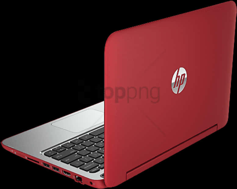 Red H P Laptop Back View PNG
