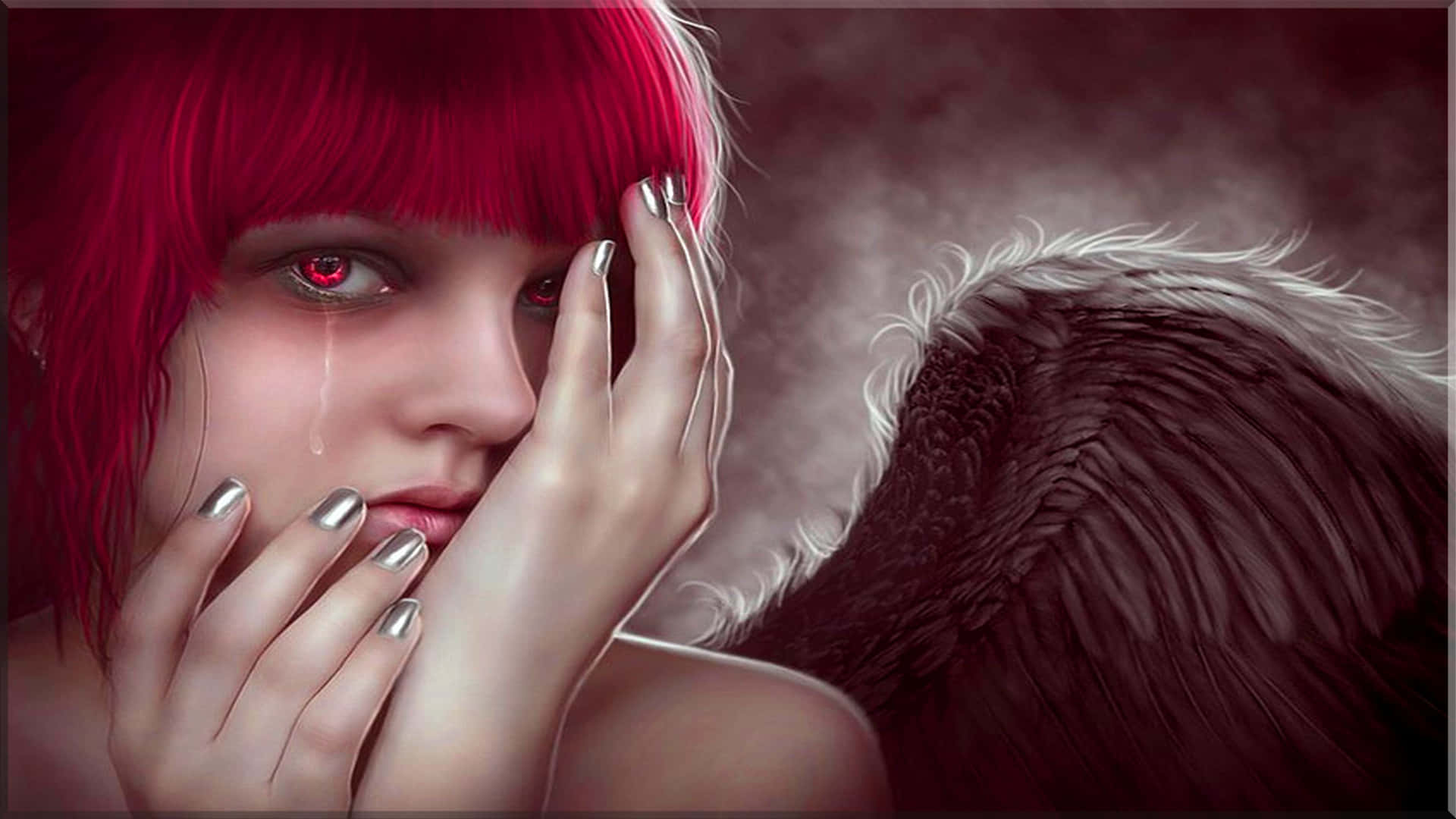 Download Red Hair Angel Girl Crying Wallpaper 