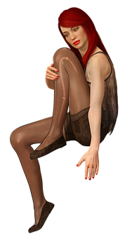 Red Haired Animated Woman Sitting PNG