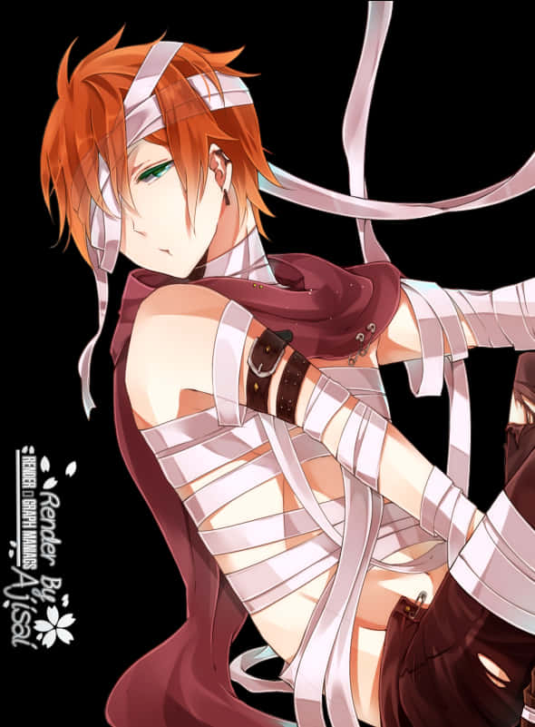 Red Haired Anime Boy Bandaged PNG