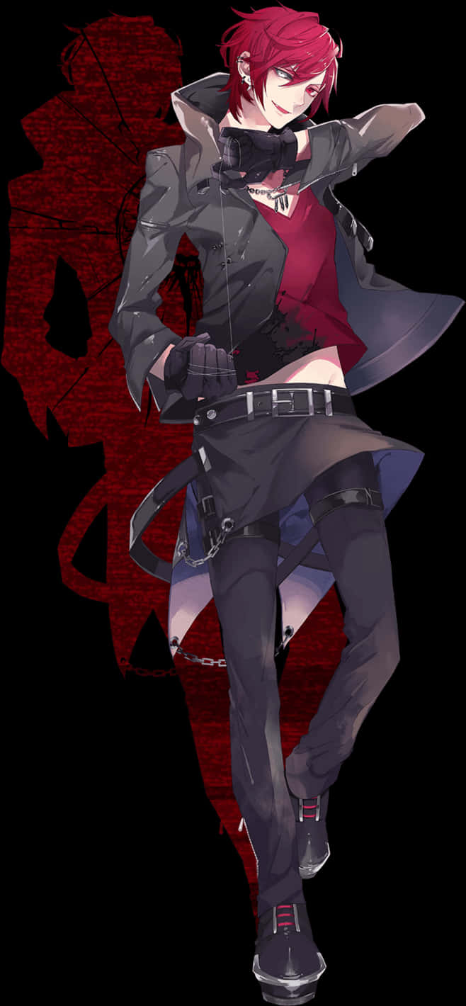 Red Haired Anime Boy Stylish Outfit PNG