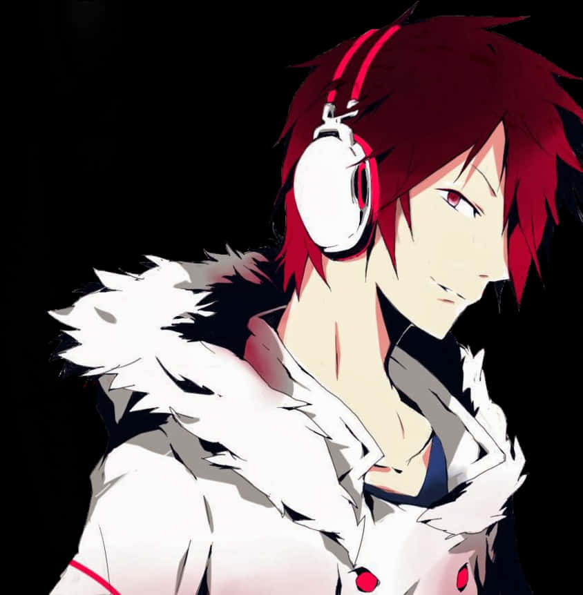 Red Haired Anime Boywith Headphones PNG