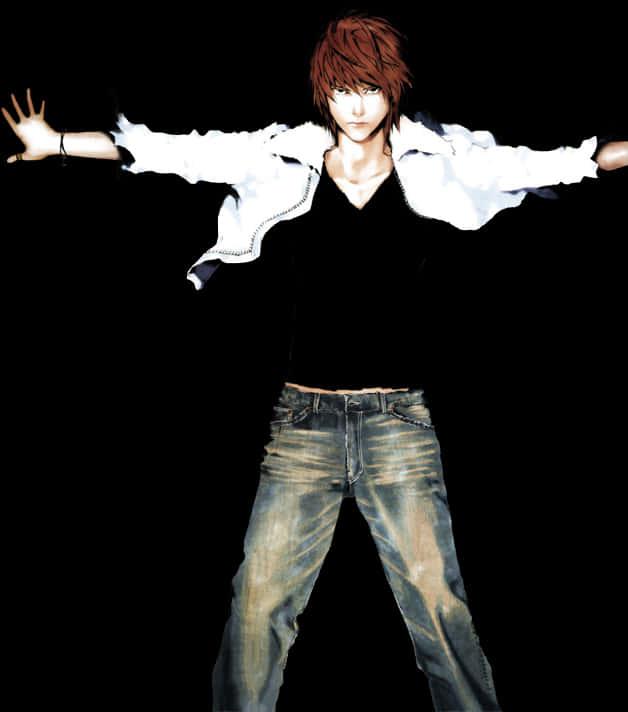 Red Haired Anime Character Arms Outstretched PNG