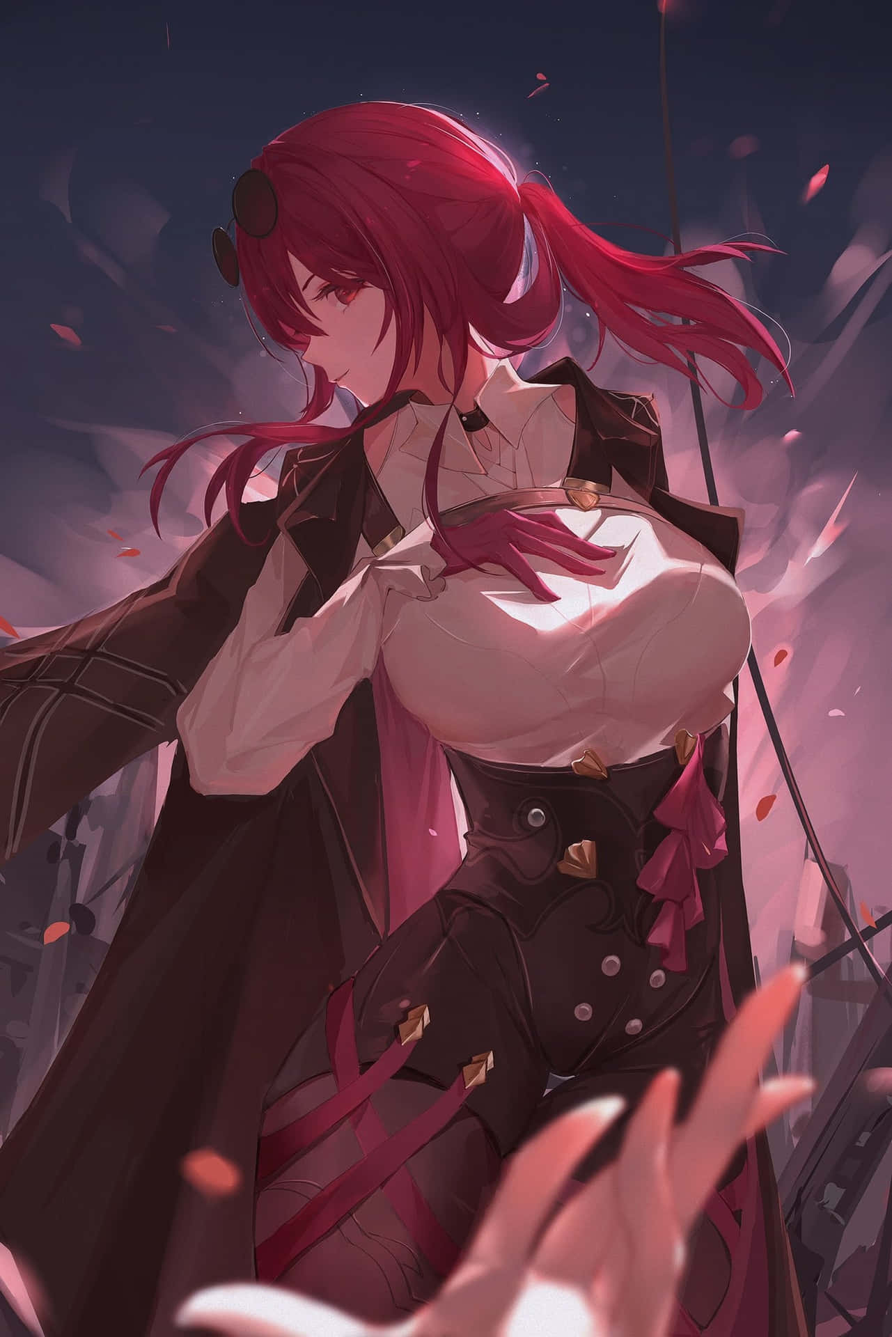 Red Haired Anime Character Elegant Stance Wallpaper