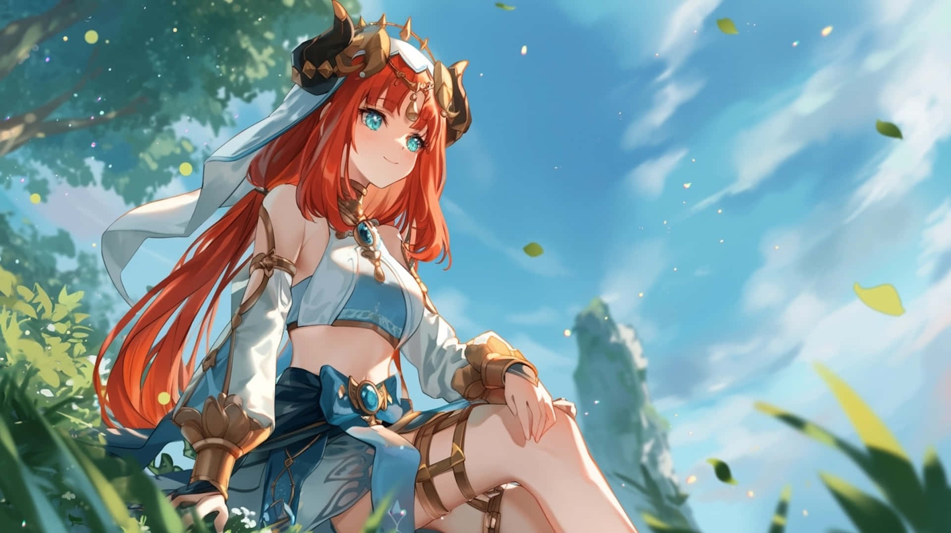 Red Haired Anime Character Outdoors Wallpaper