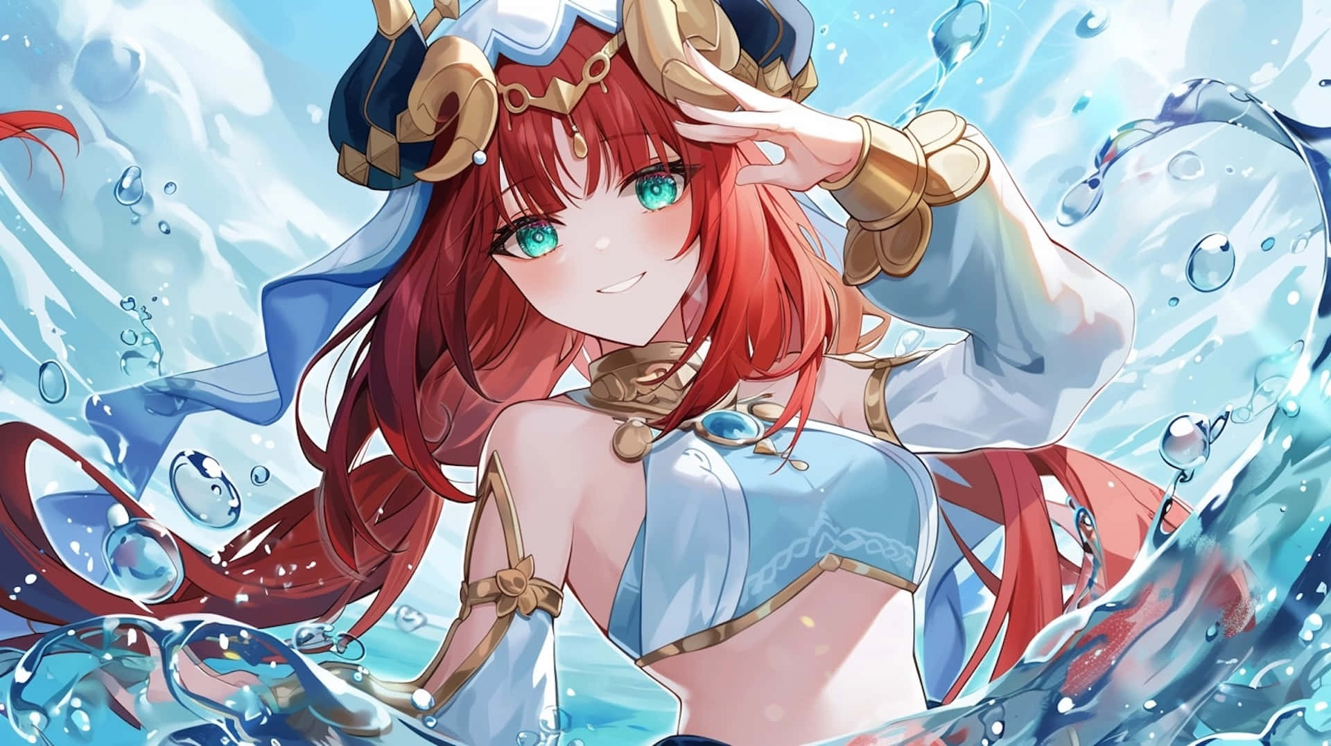 Red Haired Anime Character Salutingat Sea Wallpaper
