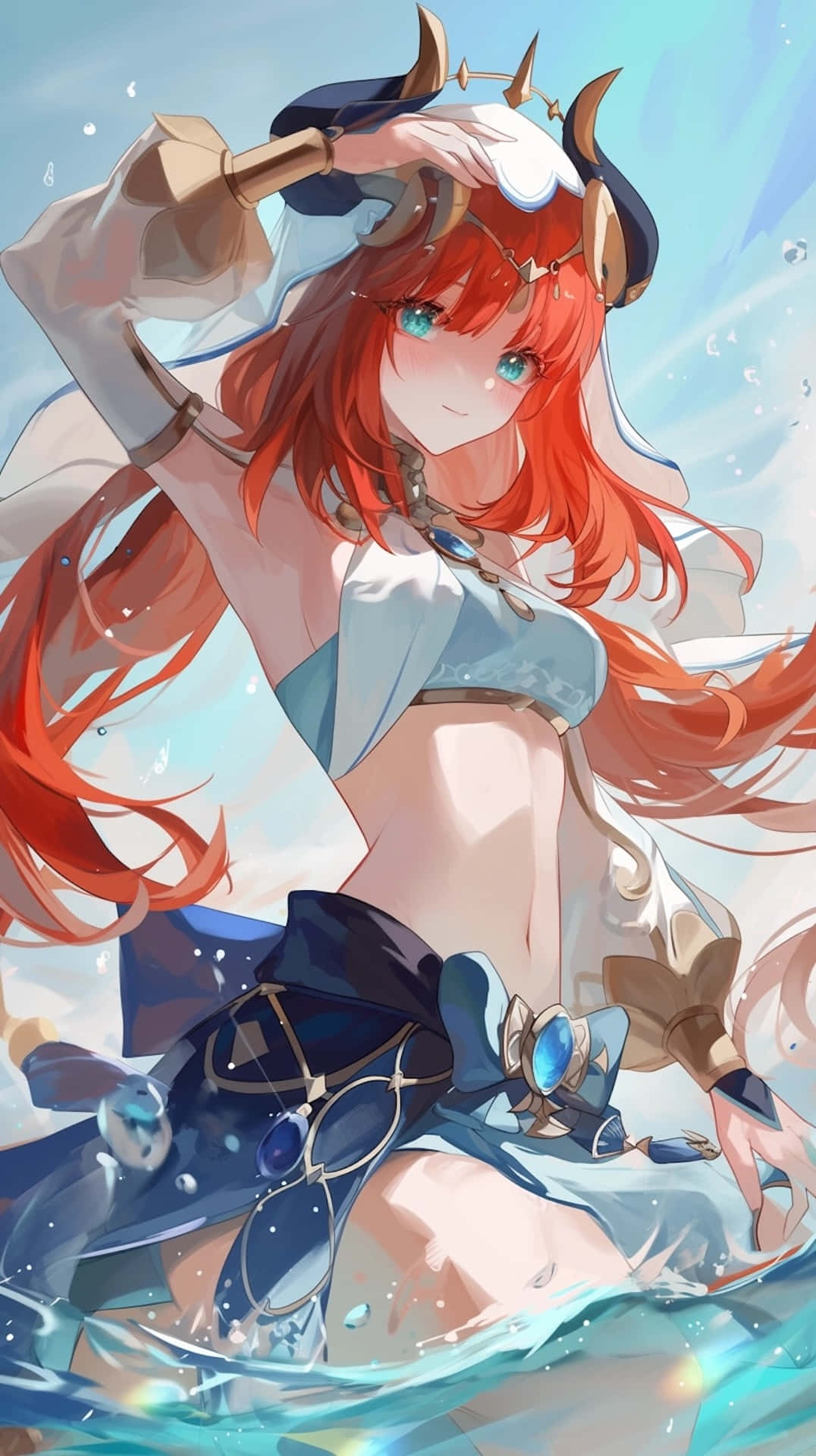 Red Haired Anime Character Splashing Water Wallpaper