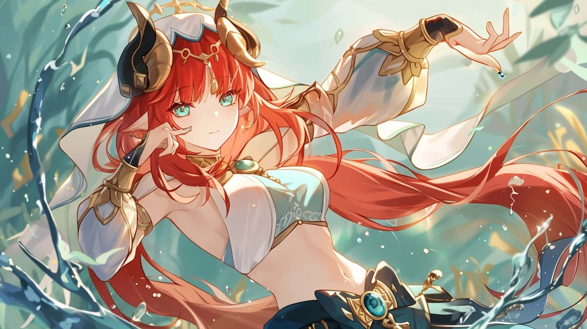 Red Haired Anime Character Water Dance Wallpaper