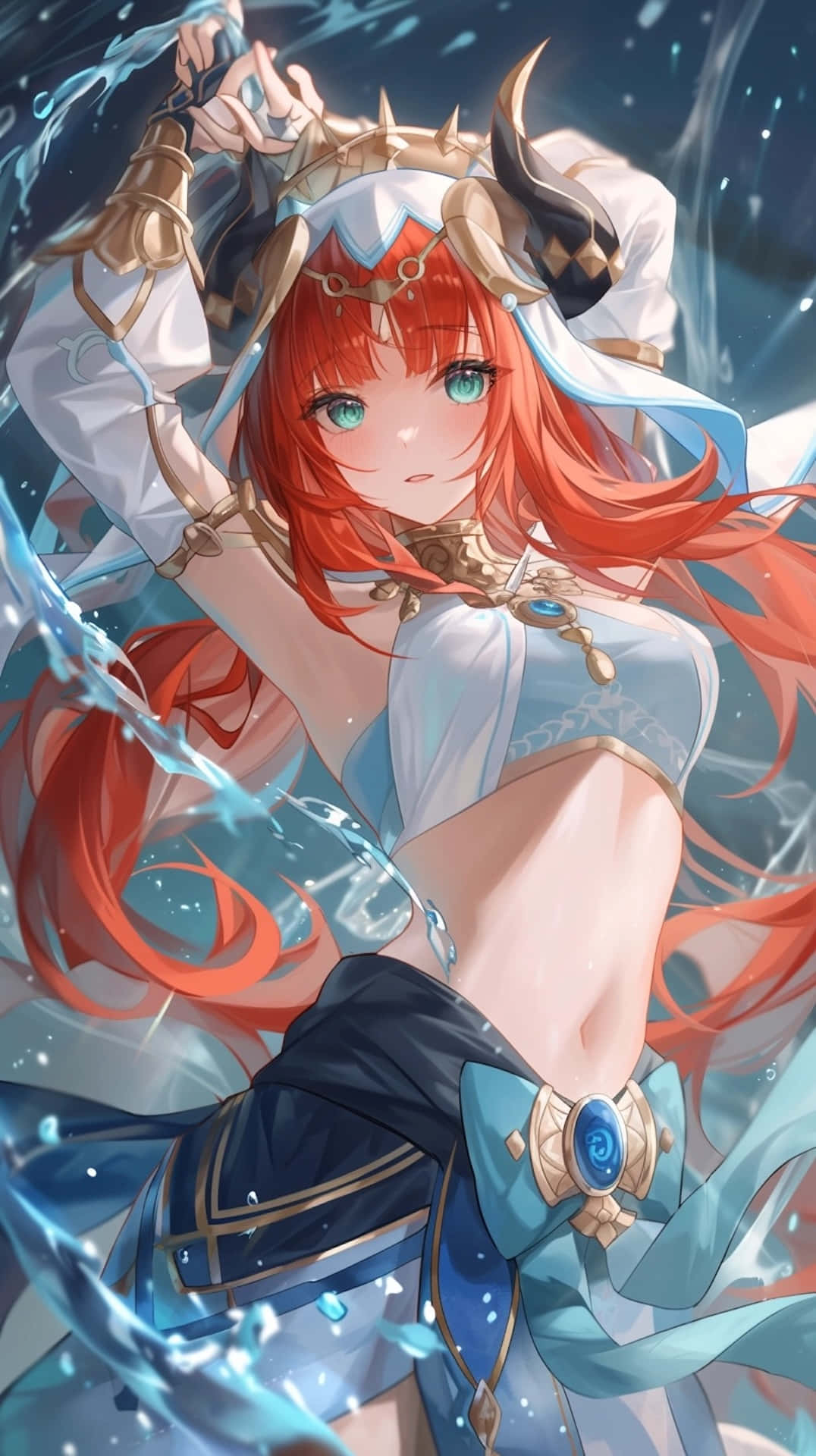 Red Haired Anime Character Water Element Wallpaper