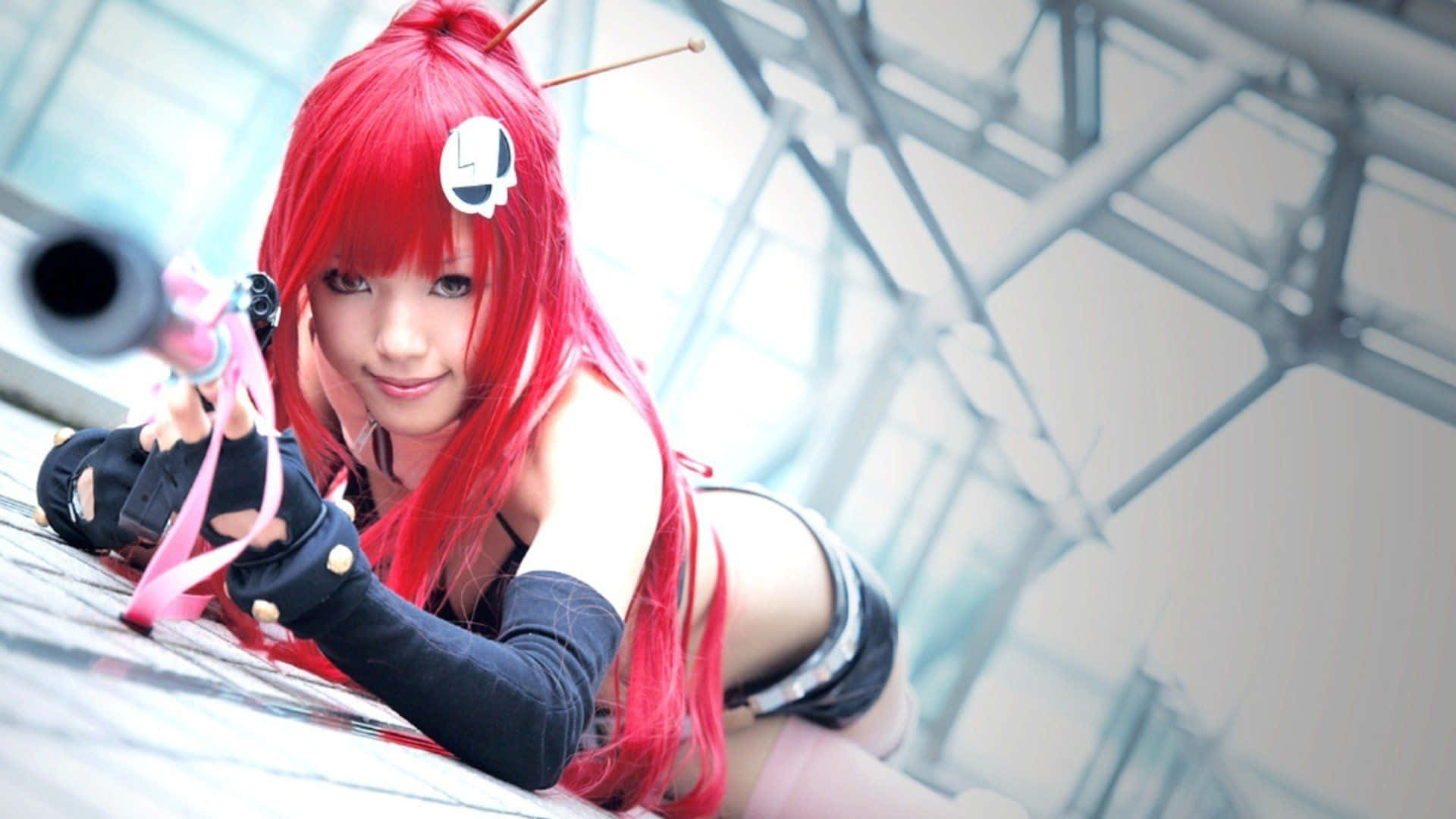 Red Haired Anime Cosplaywith Gun Wallpaper