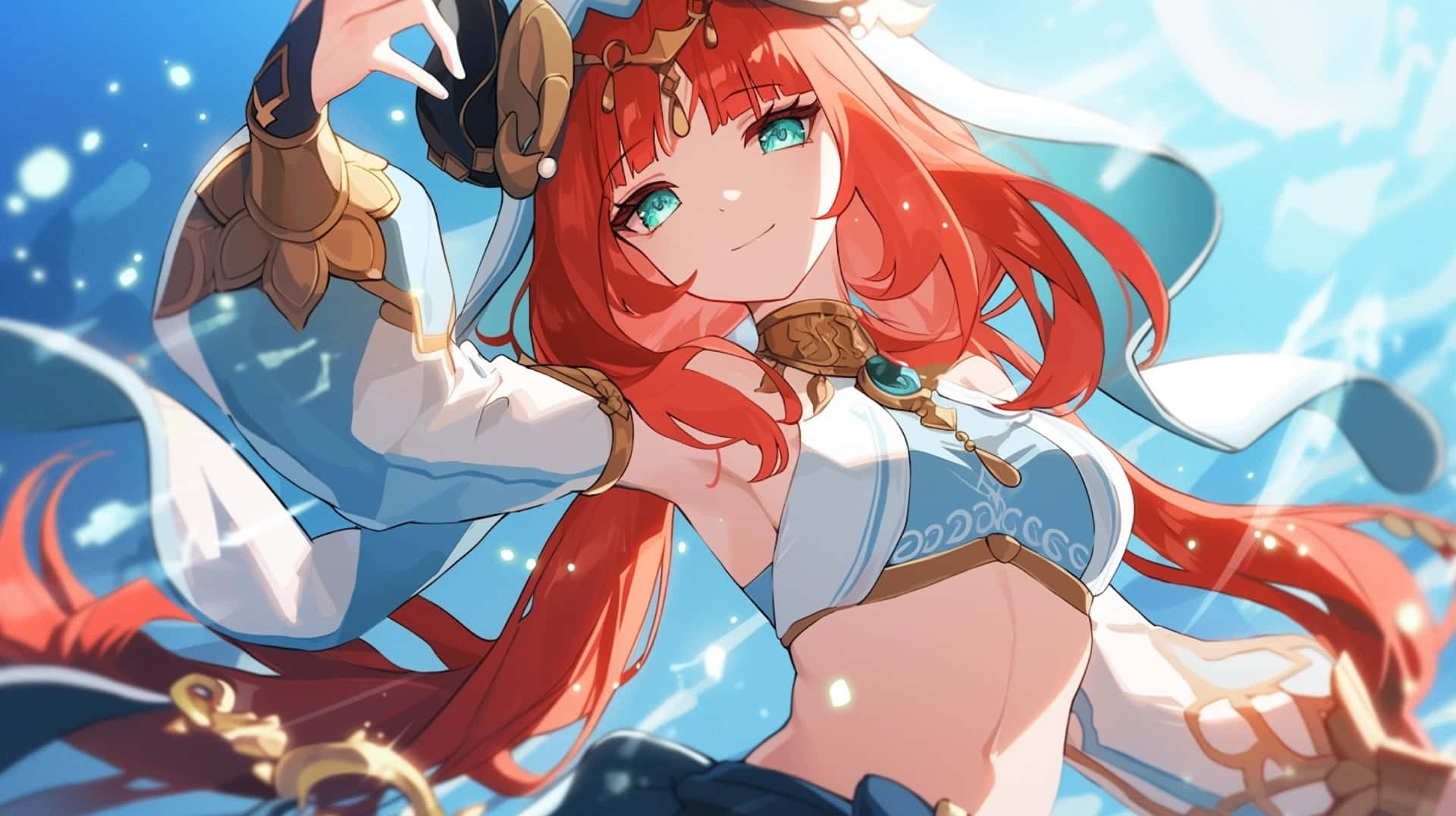 Red Haired Anime Girl Sunny Sky Wallpaper