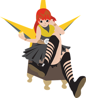 Red Haired Anime Girl With Swords PNG