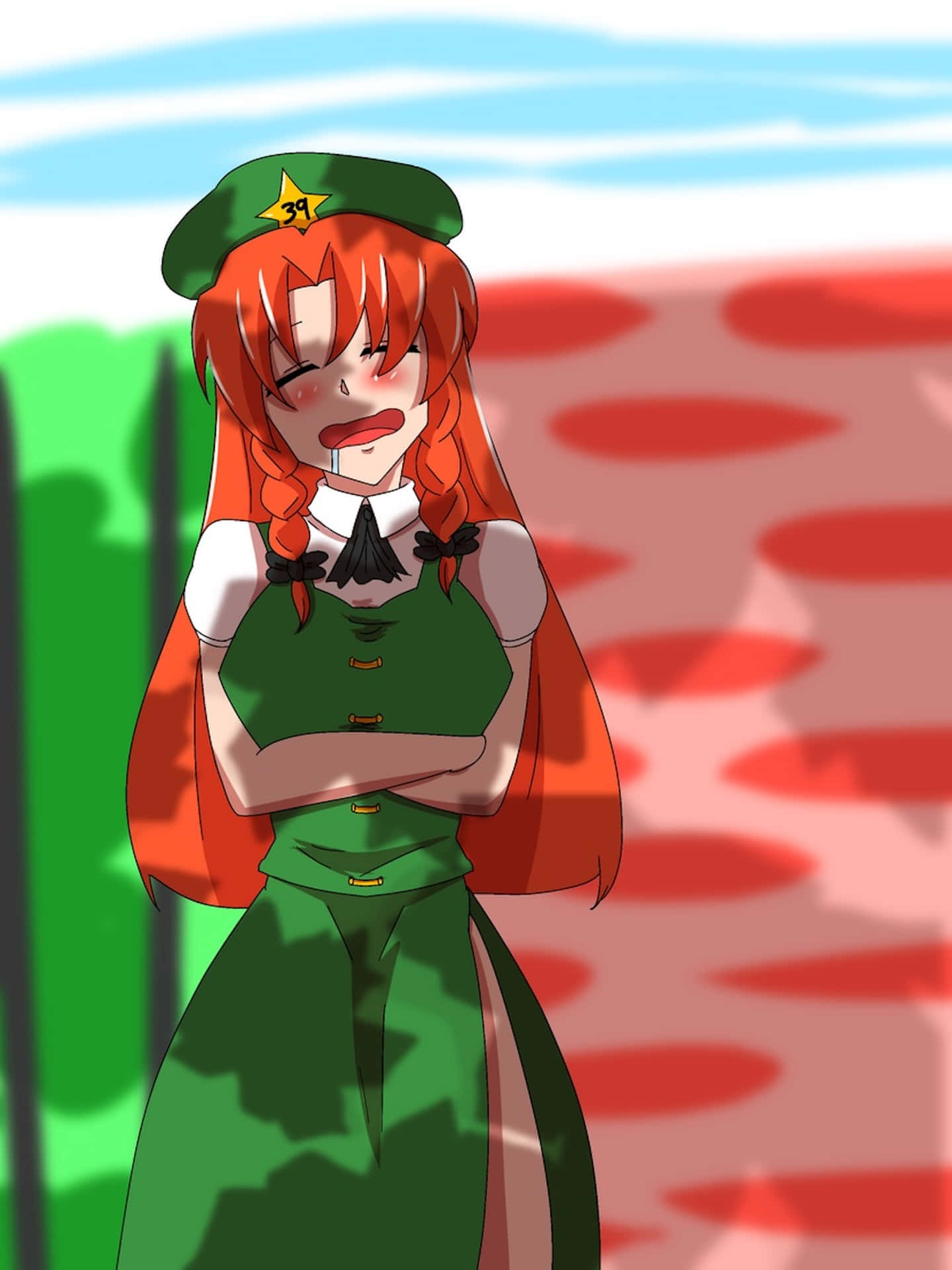 Red Haired Anime Girlin Green Outfit Wallpaper