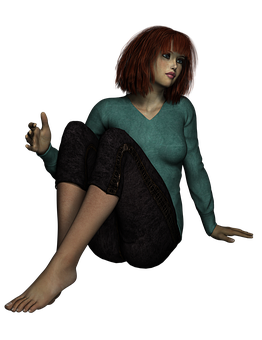 Red Haired C G Girl Sitting In Darkness PNG