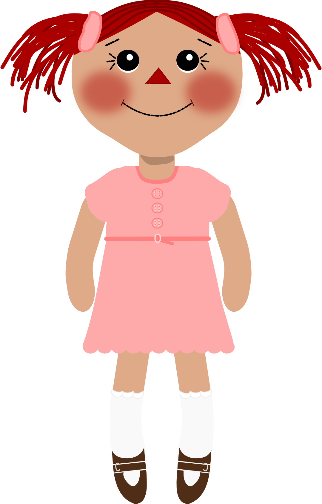 Red Haired Cartoon Dollin Pink Dress.png PNG